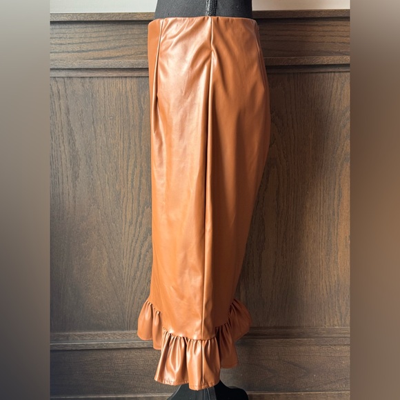 Ashley Stewart Brown Faux Leather Pencil Skirt - Picture 2 of 5